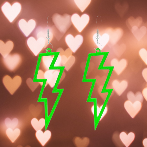 Lightning Bolt Earrings - Green Neon