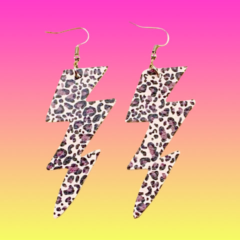 Leopard Print Lightning Bolt Earrings