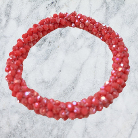 Bead Weave Elasticated Bracelet - Coral Rose