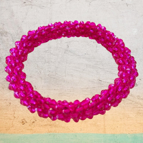 Bead Weave Elasticated Bracelet - Fandango Pink