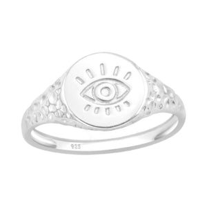 Evil Eye Signet Ring - Sterling Silver - Size M/6.5