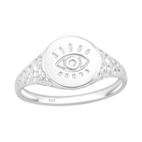 Evil Eye Signet Ring - Sterling Silver - Size M/6.5